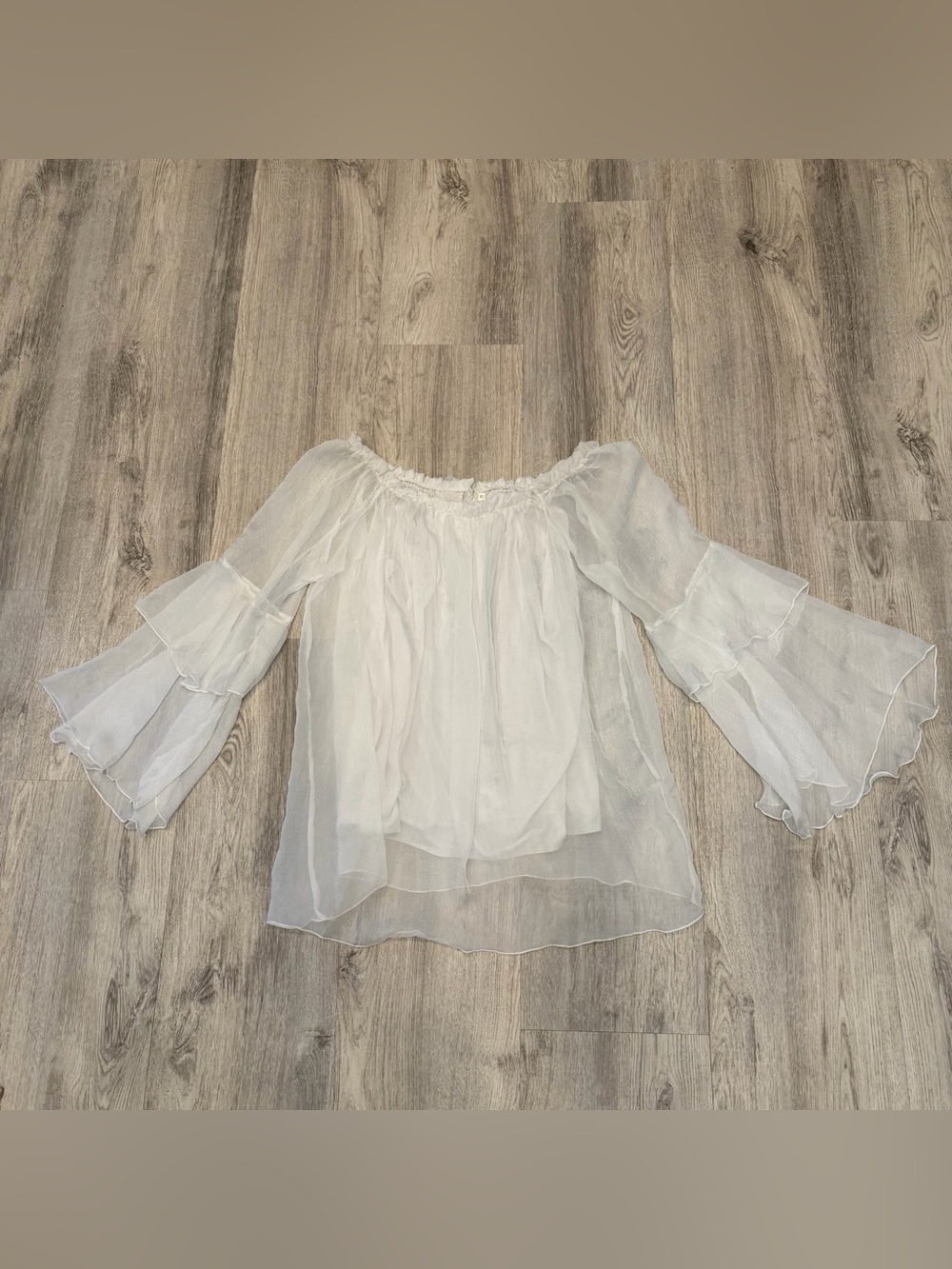 NWT India Boutique White Sheer Boho Peasant Blouse One Size Ruffle Bell Sleeve - Picture 3 of 4